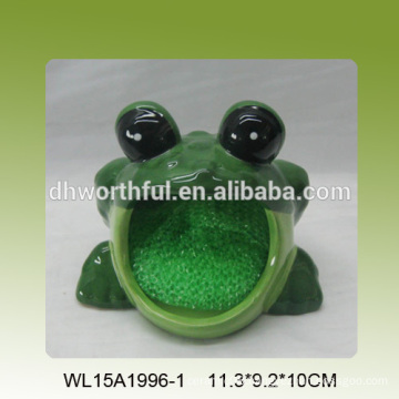 Novel style ceramic sponge holder in frog shape for wholesale